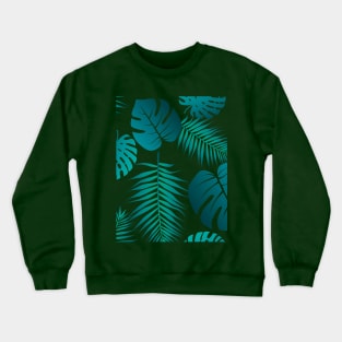 Aqua turquoise blue large tropical leaf pattern Crewneck Sweatshirt